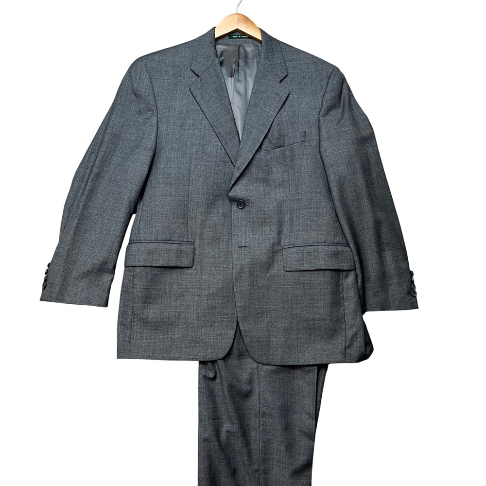 Lauren Ralph Lauren 2pc Suit Mens 44S Gray Heathered Pleated Cuffed Two Button